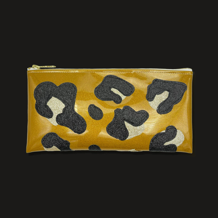 Leopard Print Glitter Vinyl Clutch