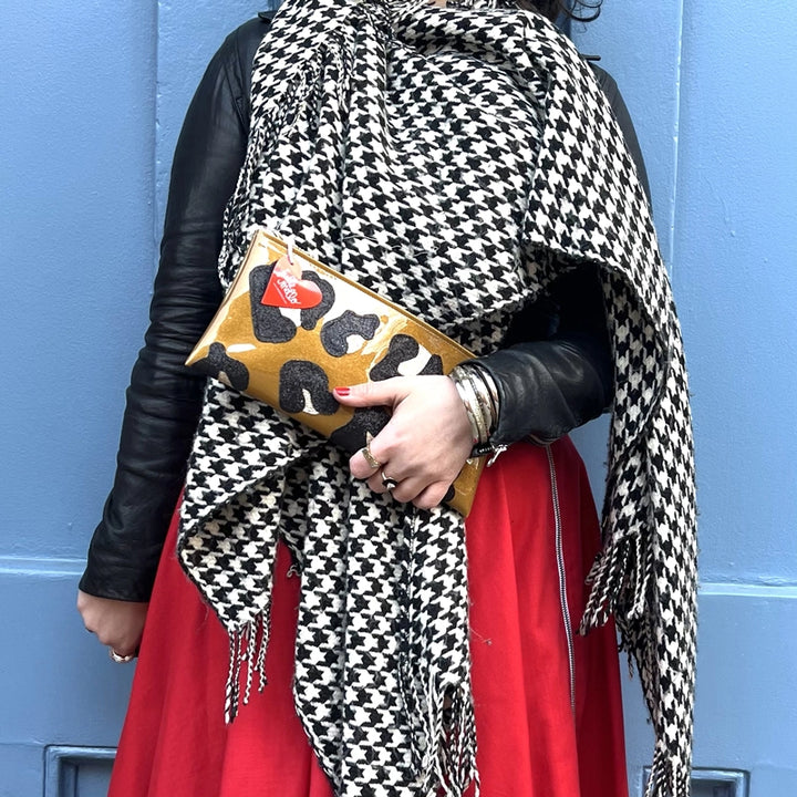 Leopard Print Glitter Vinyl Clutch