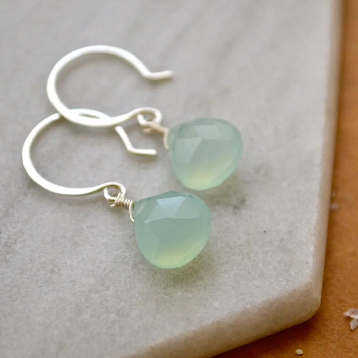 Aqua Blue Chalcedony Drop Earrings