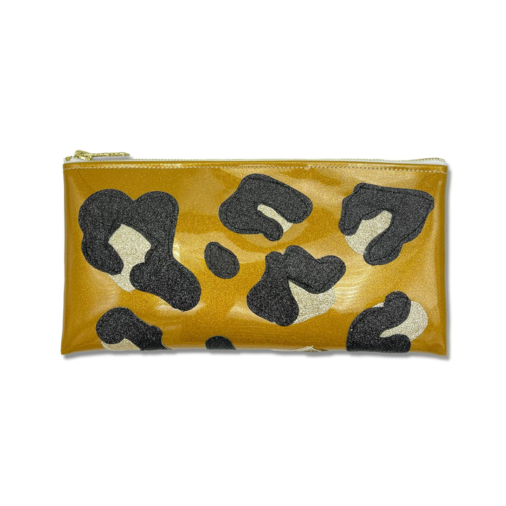 Leopard Print Glitter Vinyl Clutch
