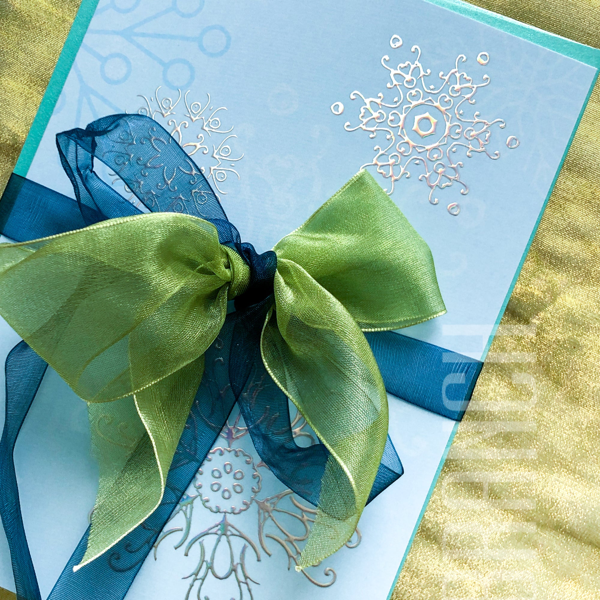 Ribbon-wrapped holiday cards from Lilybranch