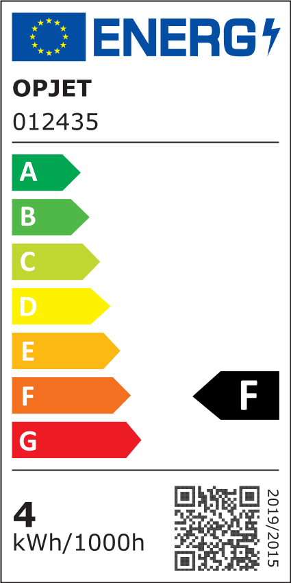 Energy OPJET infographic showing the color temperature (F) for this 4 kWh/1000h lightbulb