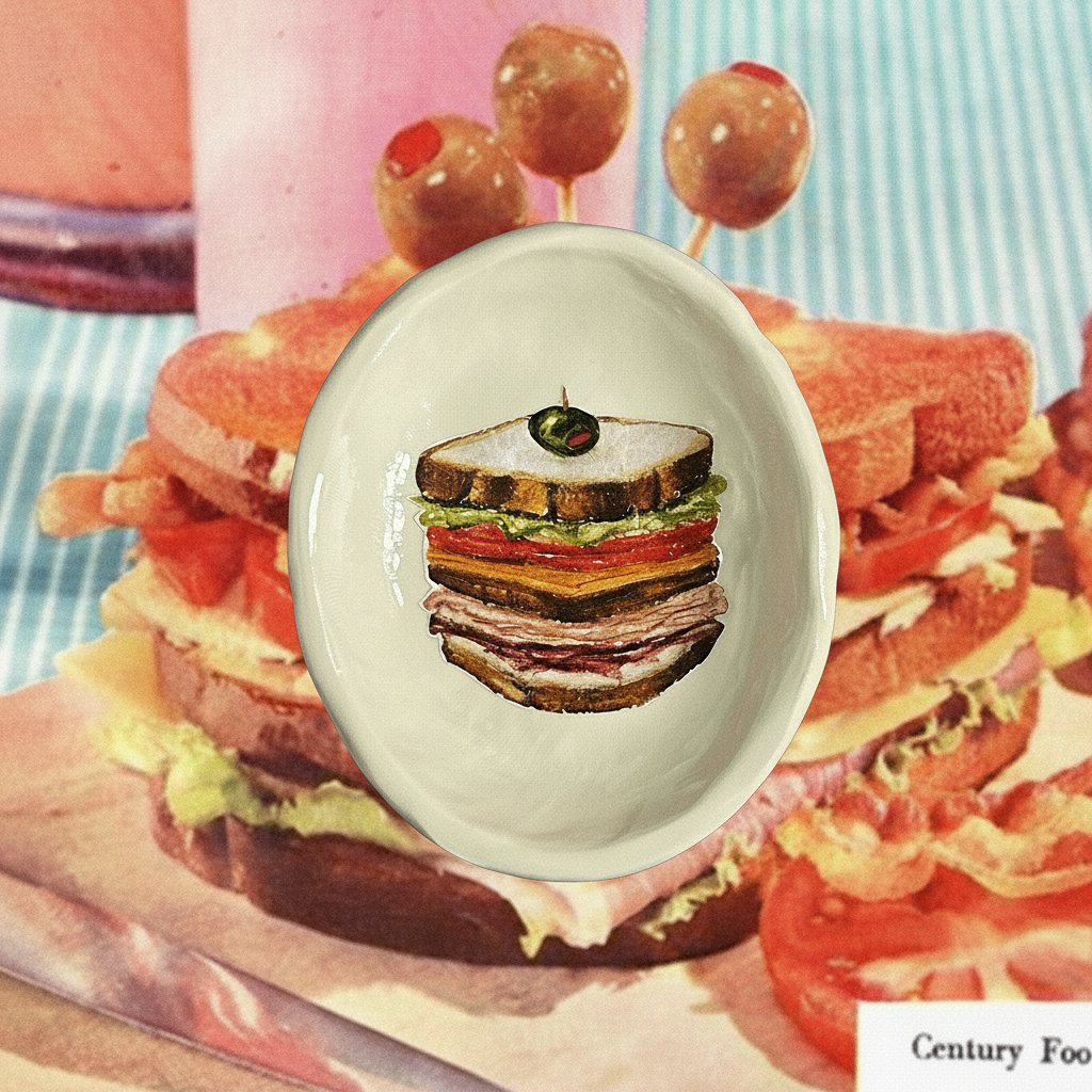 Trinket Bowl with an custom illustration of a layers club sandwich