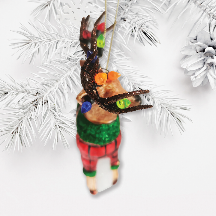 Festive Reindeer Glass Ornament