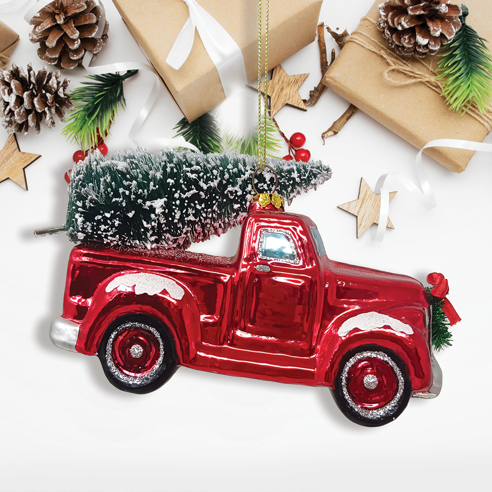 Vintage Red Truck Glass Ornament