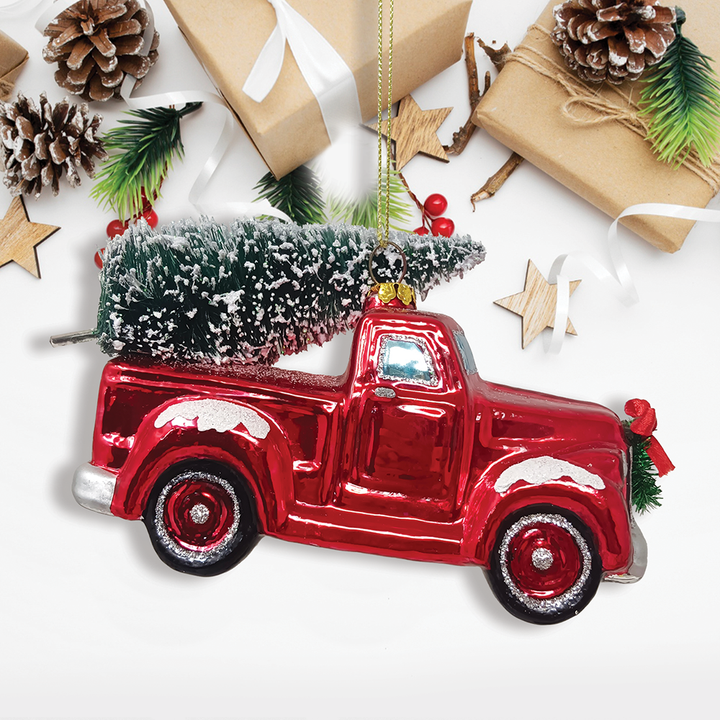 Vintage Red Truck Glass Ornament