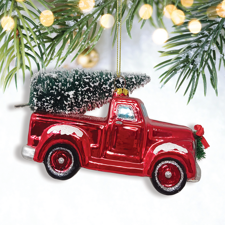Vintage Red Truck Glass Ornament
