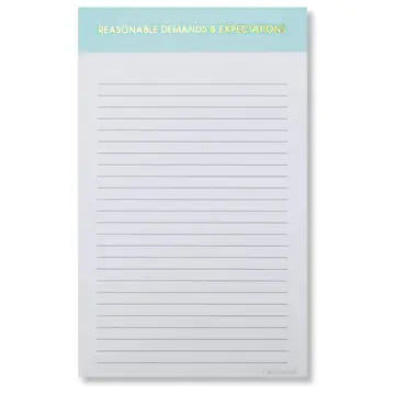 Notepad with lined pages and a light blue header on a white background