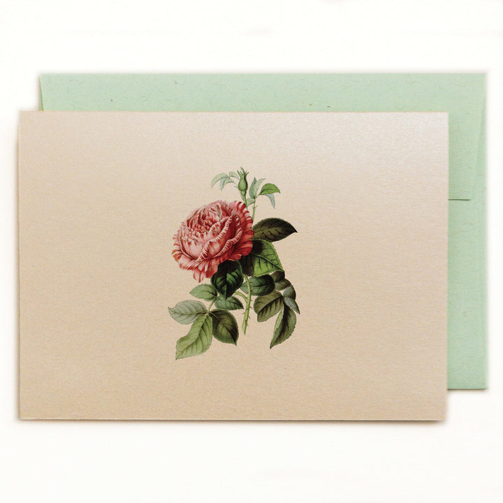 Old rose floral notecard with ledger green kraft envelope
