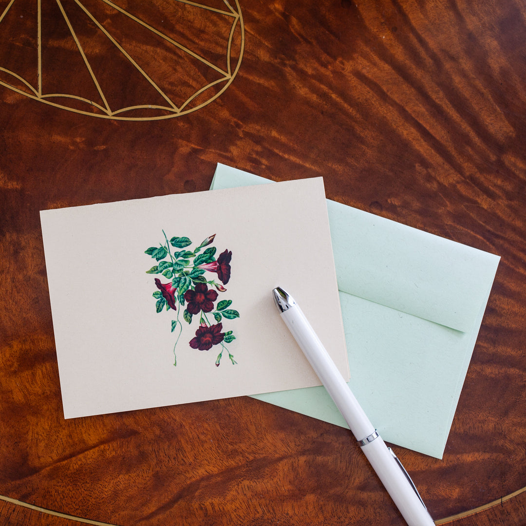 Mandevilla Floral Notecard with Green Kraft Envelope and white pen